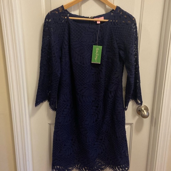 Lilly Pulitzer Navy Lace Rylee Shift Dress Sz. 4 - Picture 1 of 5